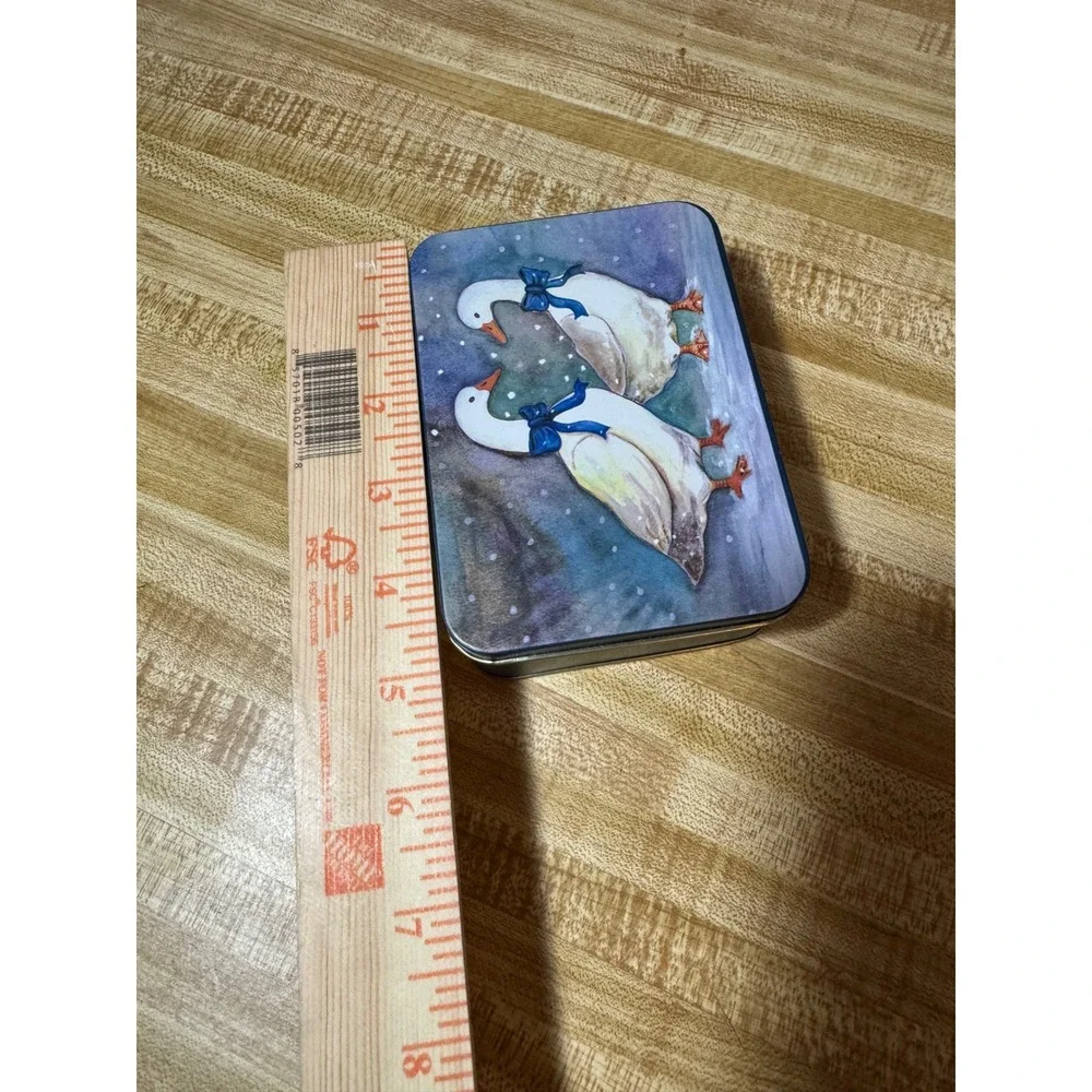 Vintage cottagecore Winter Geese Metal Tin Small Rectangular Storage Box Blue